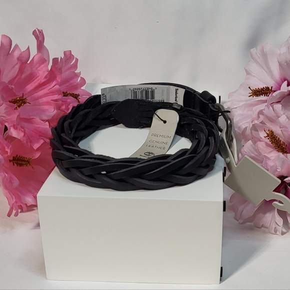 Timberland Women's NWT Black Braided Casual Leather Belt Size Large - Picture 7 of 9